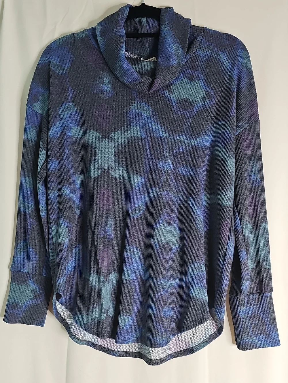 LuLaRoe Aubrey Blue and Purple Tie-Dye Waffle Knit Top - Picture 1 of 7
